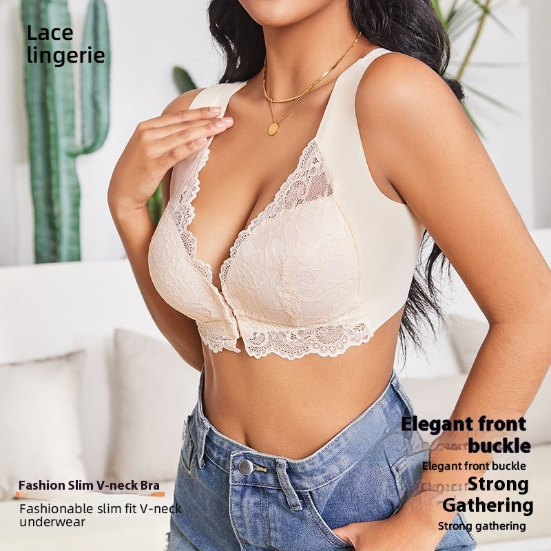 Women's Minimalist Gathered Beautiful Back Front Buckle Bra