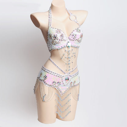 Rhinestone Pearl Embroidery Belly Dance Bra