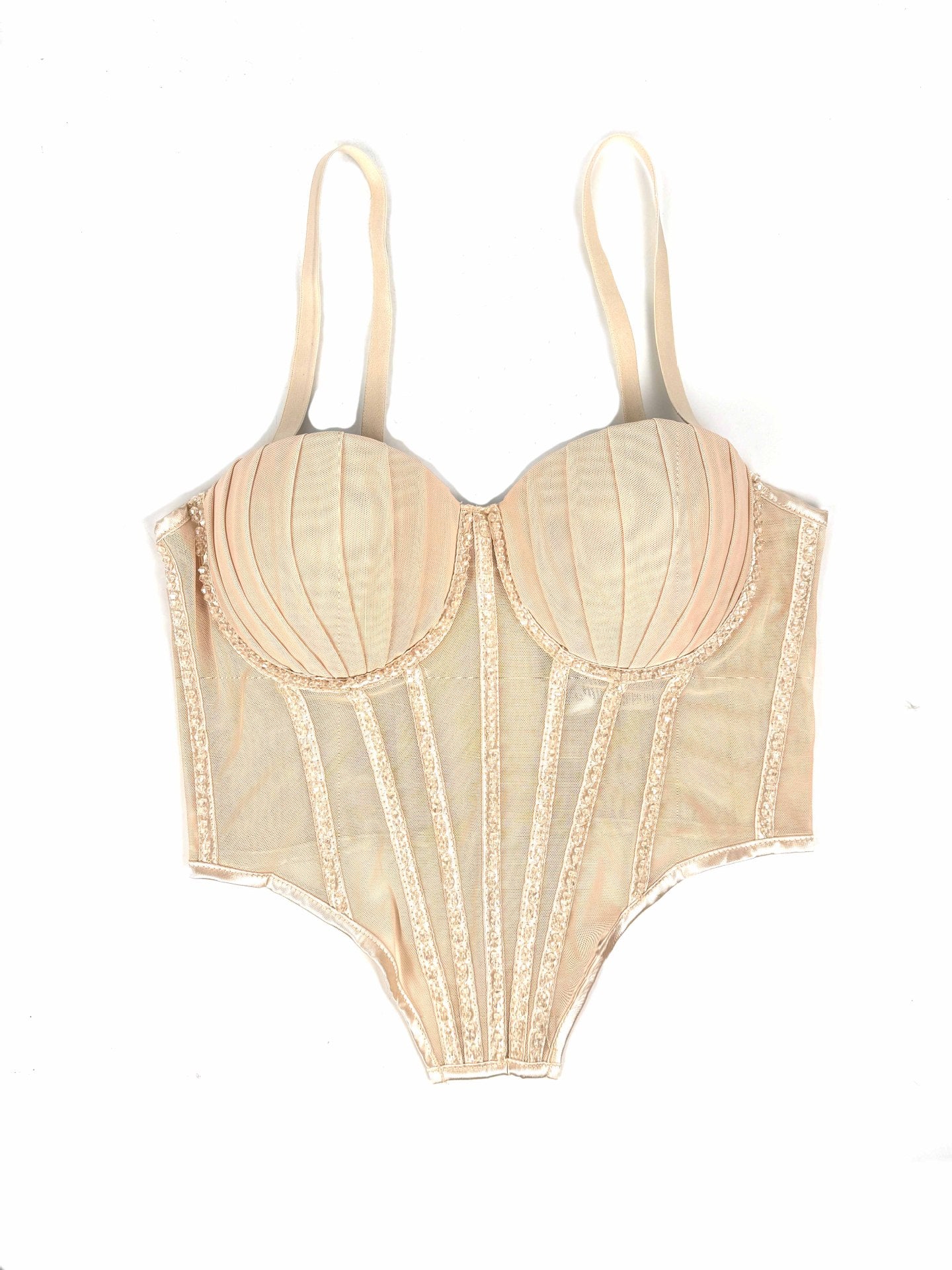 Sexy Mesh With Braces And Breast Pad Can Be Worn Outside Rhinestone Fishbone Plastic Bra