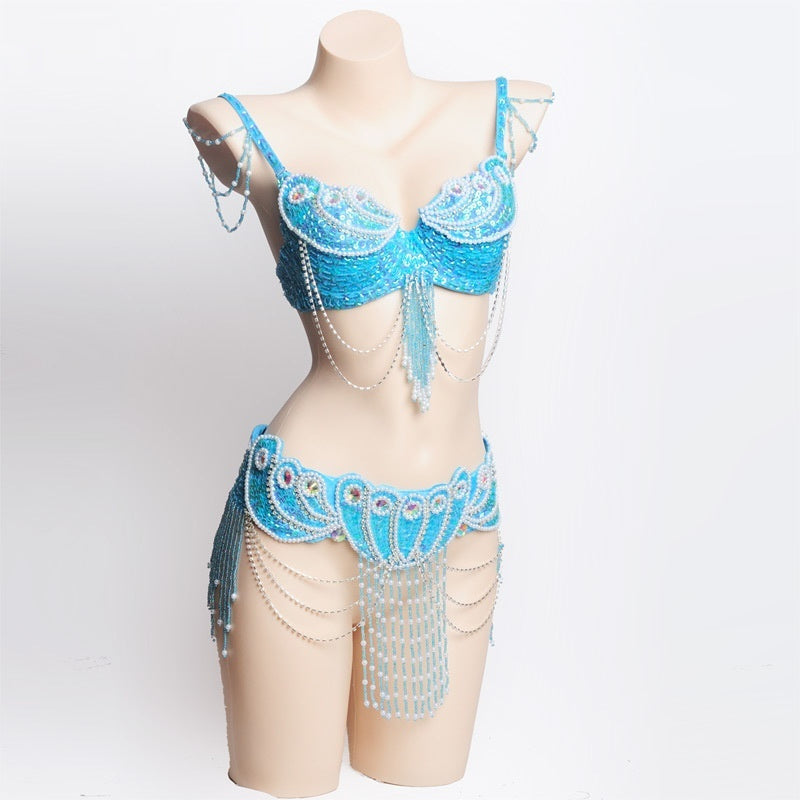 Pearl Embroidery Belly Dance Bra Girdle Suit