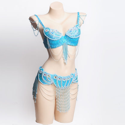 Pearl Embroidery Belly Dance Bra Girdle Suit