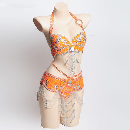 Rhinestone Pearl Embroidery Belly Dance Bra